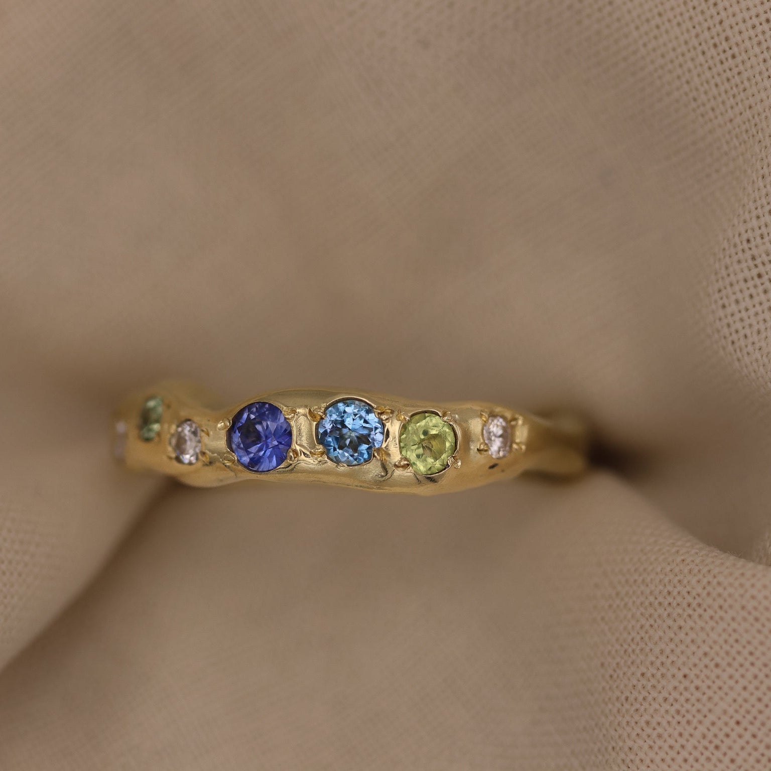 Actually, Quite Brave No. I | Solid 14ct Gold Sapphire, Aquamarine, Peridot & Diamond Ring