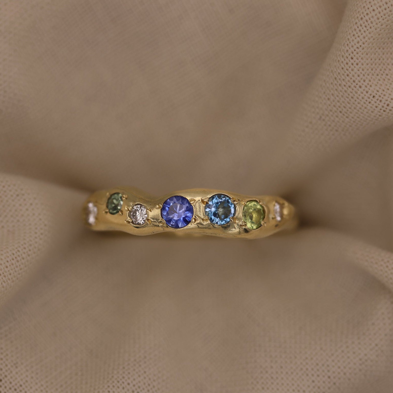 Actually, Quite Brave No. I | Solid 14ct Gold Sapphire, Aquamarine, Peridot & Diamond Ring