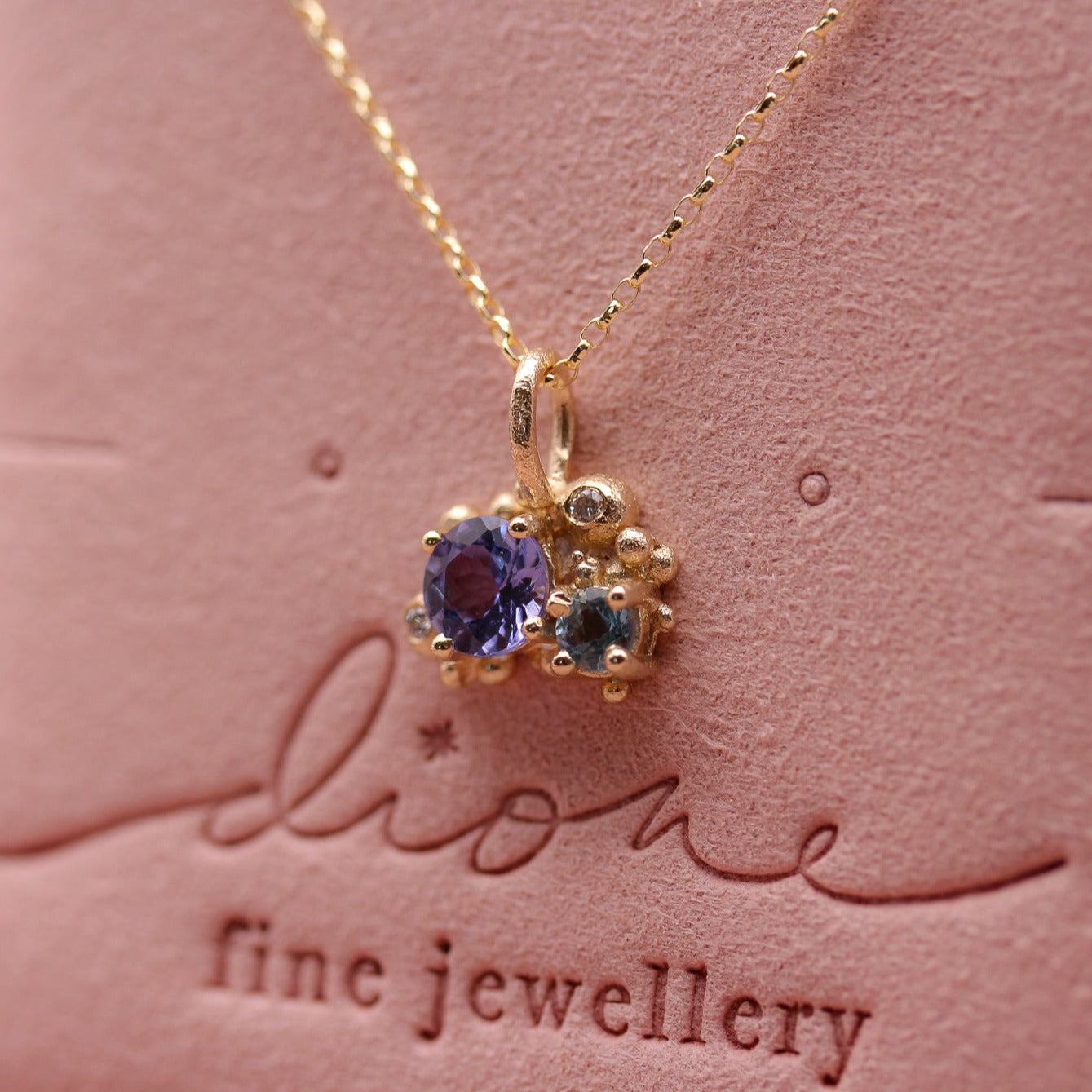 Tanzanite, Aquamarine & Diamond Granulated Pendant