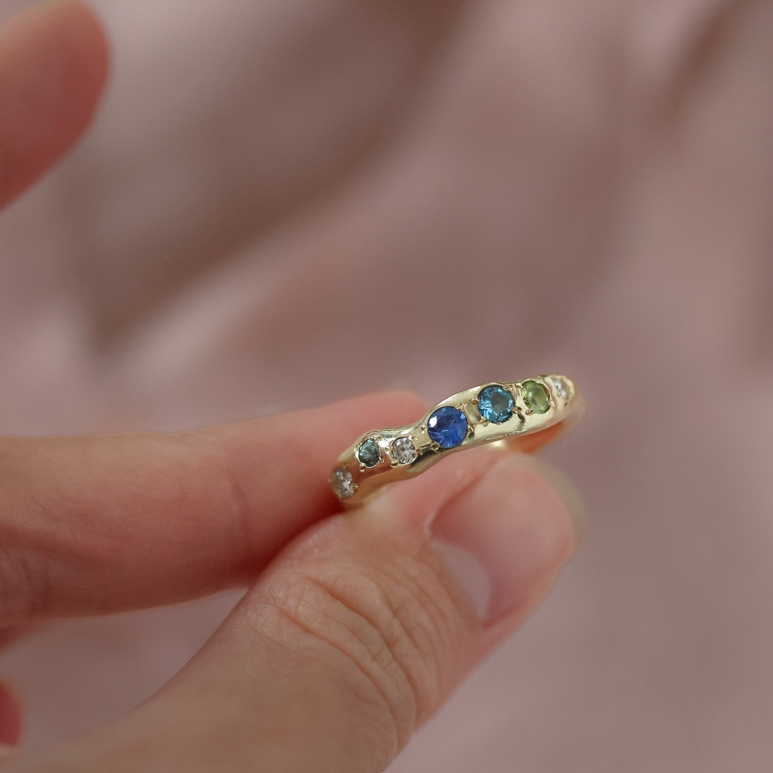 Actually, Quite Brave No. I | Solid 14ct Gold Sapphire, Aquamarine, Peridot & Diamond Ring