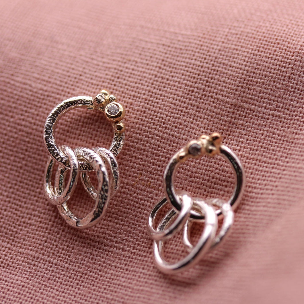 Silver & Gold Granulated Diamond Earrings