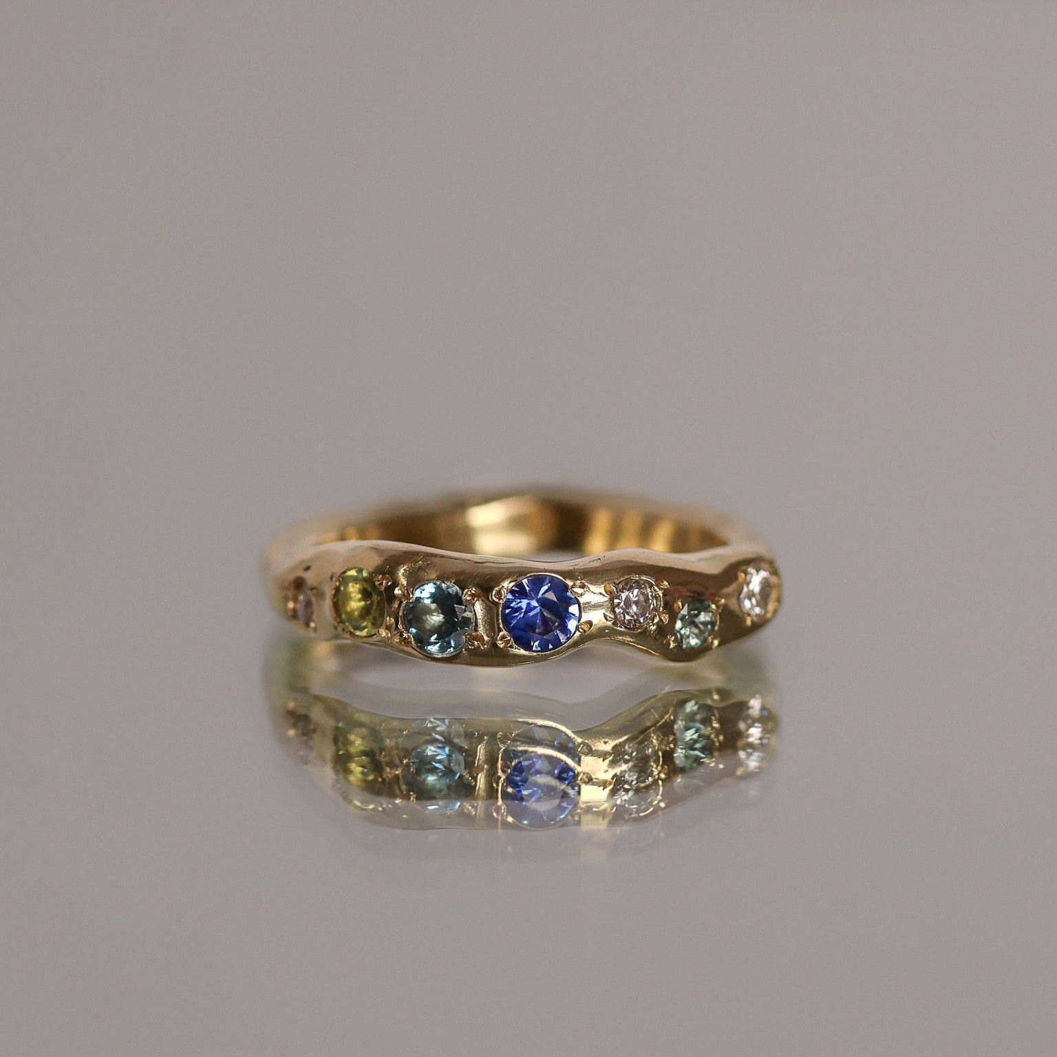 Actually, Quite Brave No. I | Solid 14ct Gold Sapphire, Aquamarine, Peridot & Diamond Ring