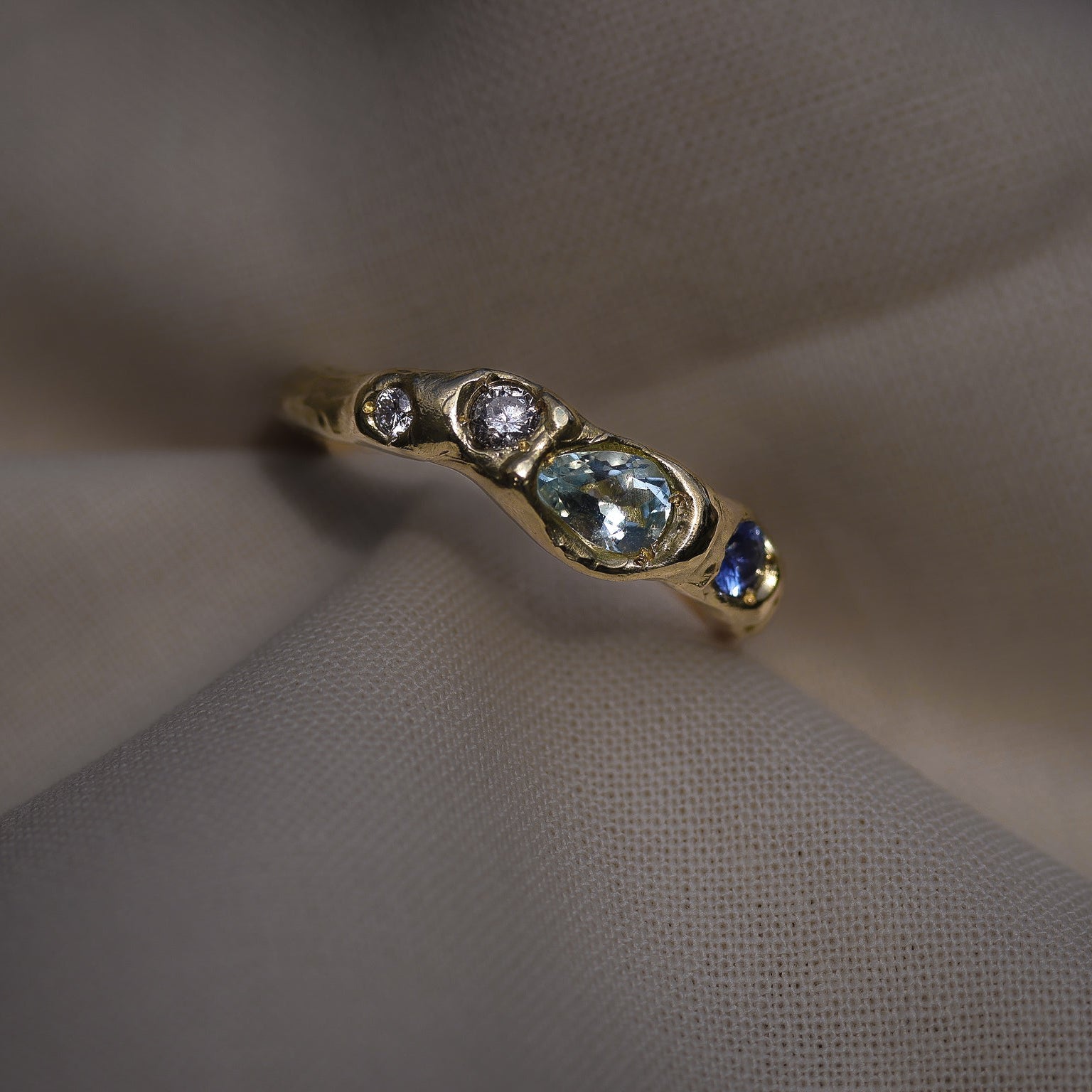 Actually, Quite Brave No. 2 | Solid 14ct Gold, Aquamarine, Sapphire & Diamond Ring