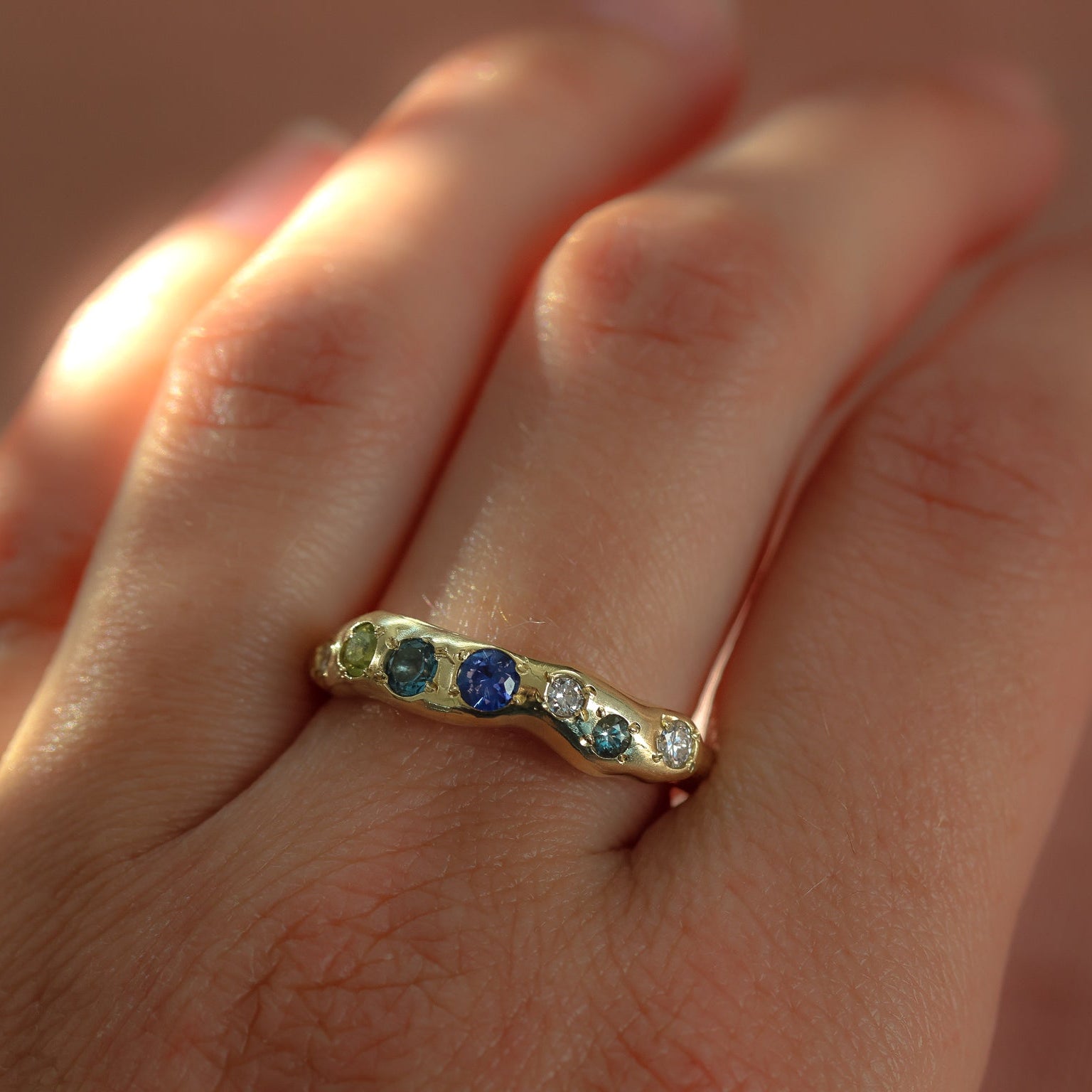 Actually, Quite Brave No. I | Solid 14ct Gold Sapphire, Aquamarine, Peridot & Diamond Ring