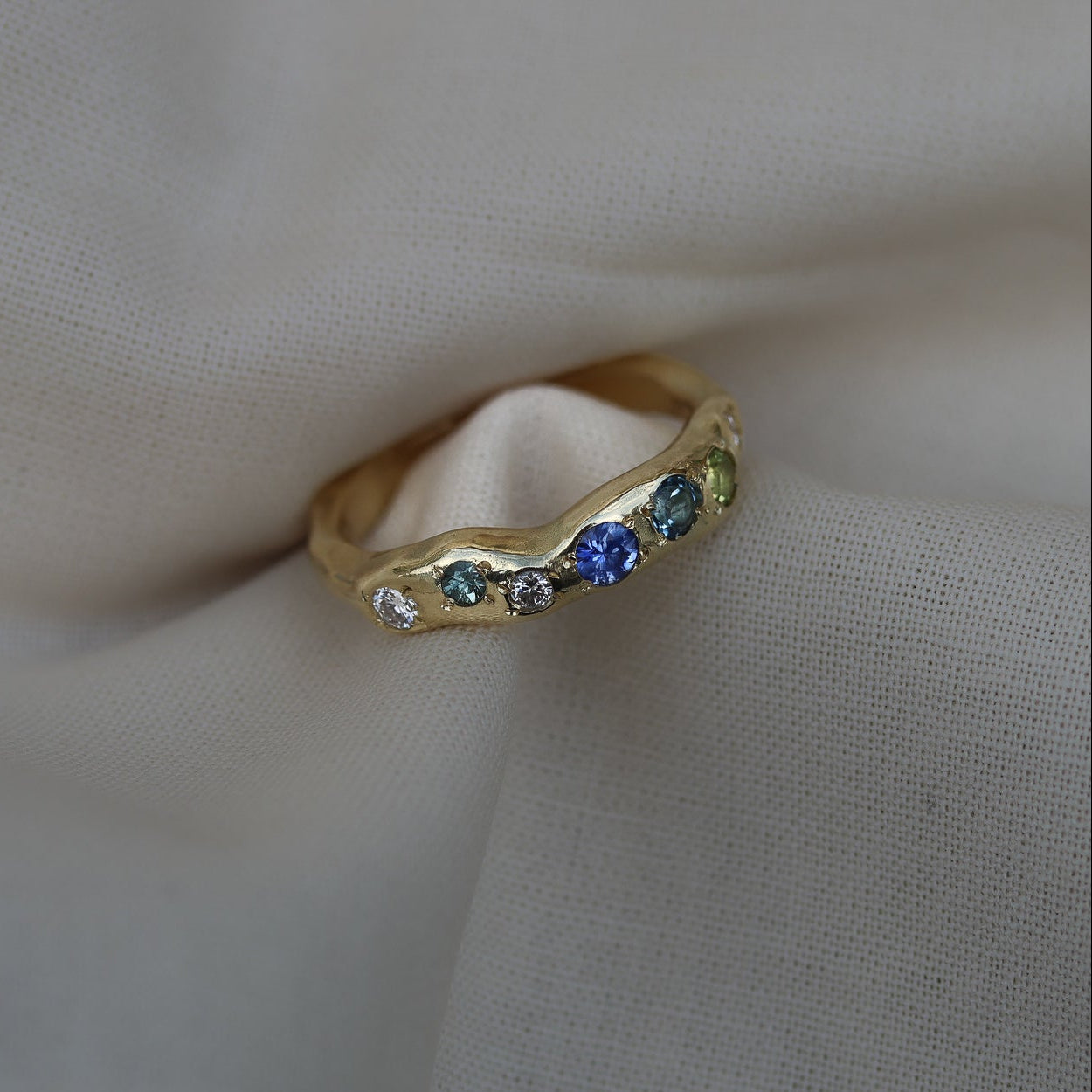 Actually, Quite Brave No. I | Solid 14ct Gold Sapphire, Aquamarine, Peridot & Diamond Ring