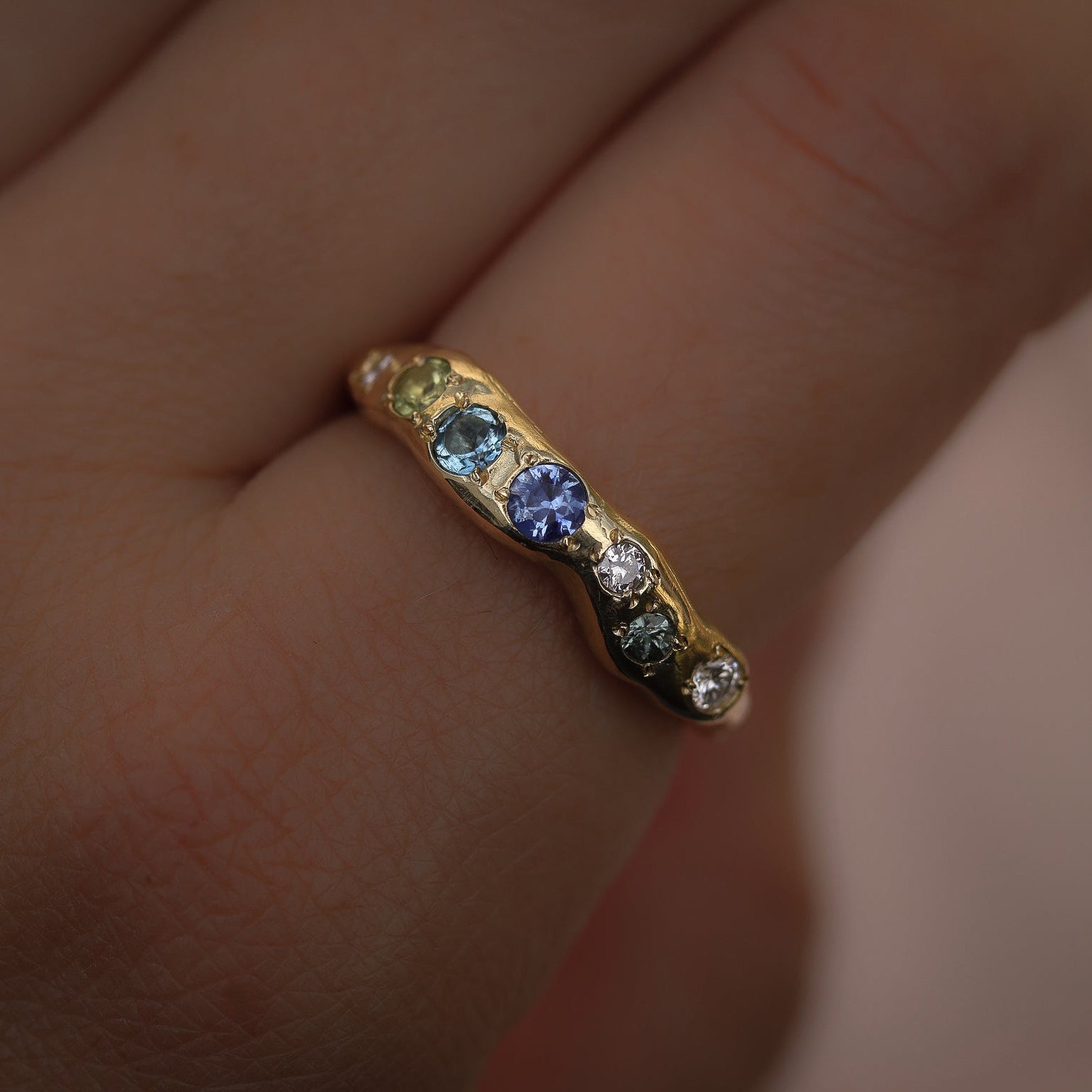 Actually, Quite Brave No. I | Solid 14ct Gold Sapphire, Aquamarine, Peridot & Diamond Ring