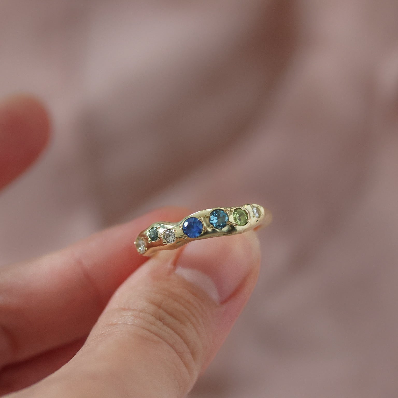 Actually, Quite Brave No. I | Solid 14ct Gold Sapphire, Aquamarine, Peridot & Diamond Ring