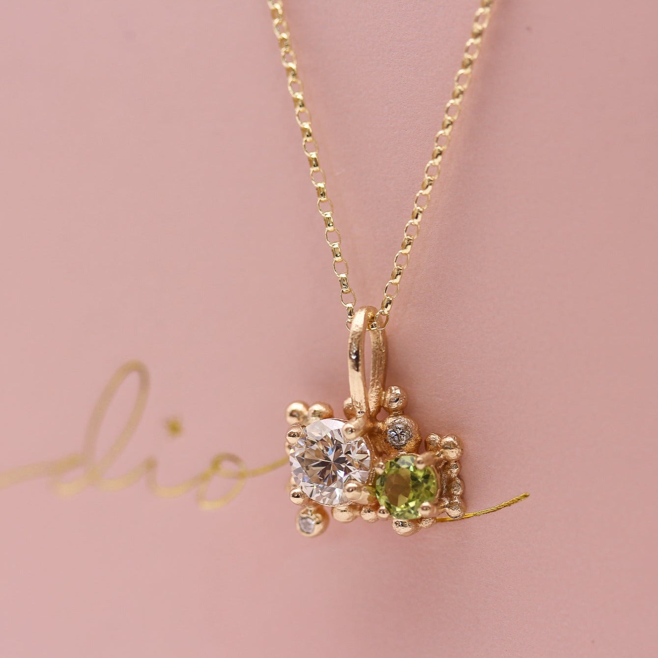 Diamond and Peridot Granulated Pendant