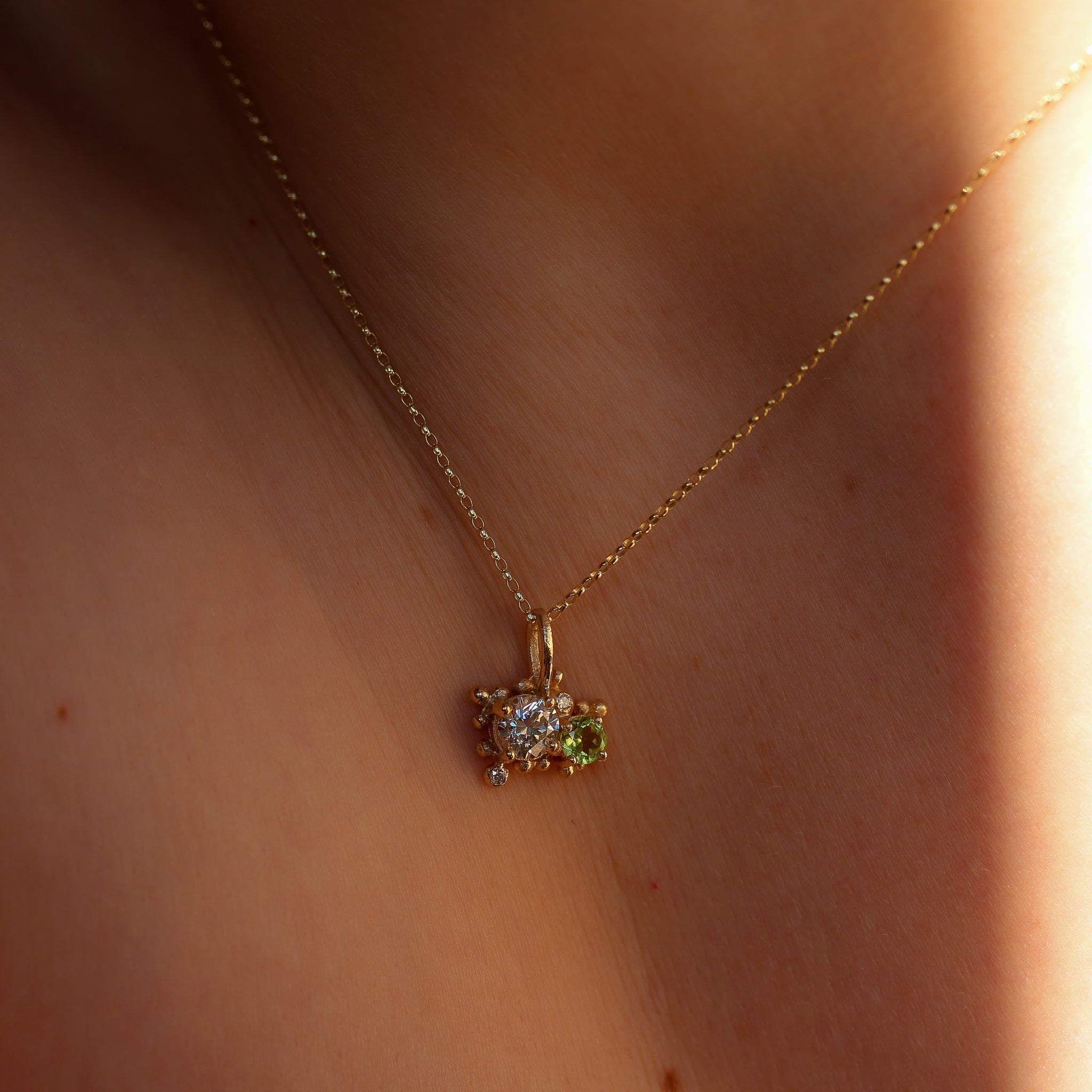 Diamond and Peridot Granulated Pendant