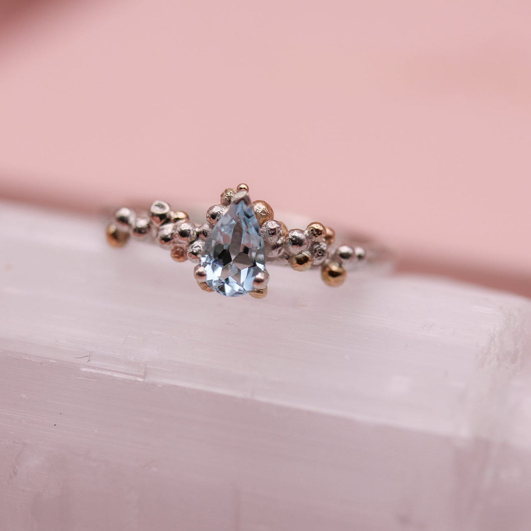 Delicate Blue Aquamarine Granulated Ring