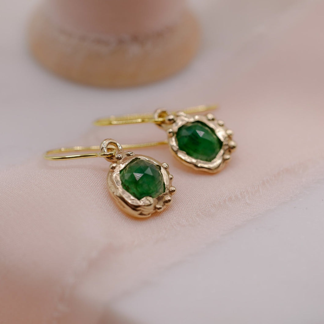 Asymmetrical Emerald Granulated Earrings