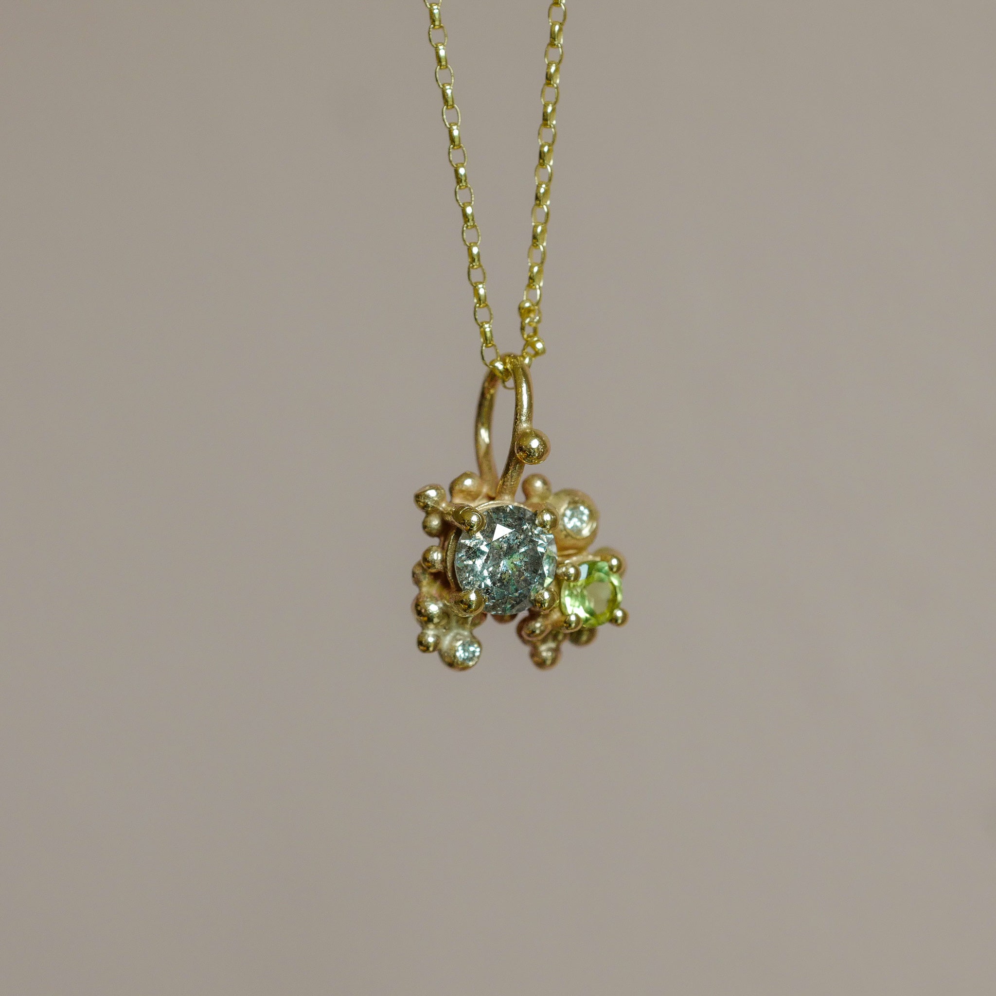 Diamond and Peridot Granulated Pendant