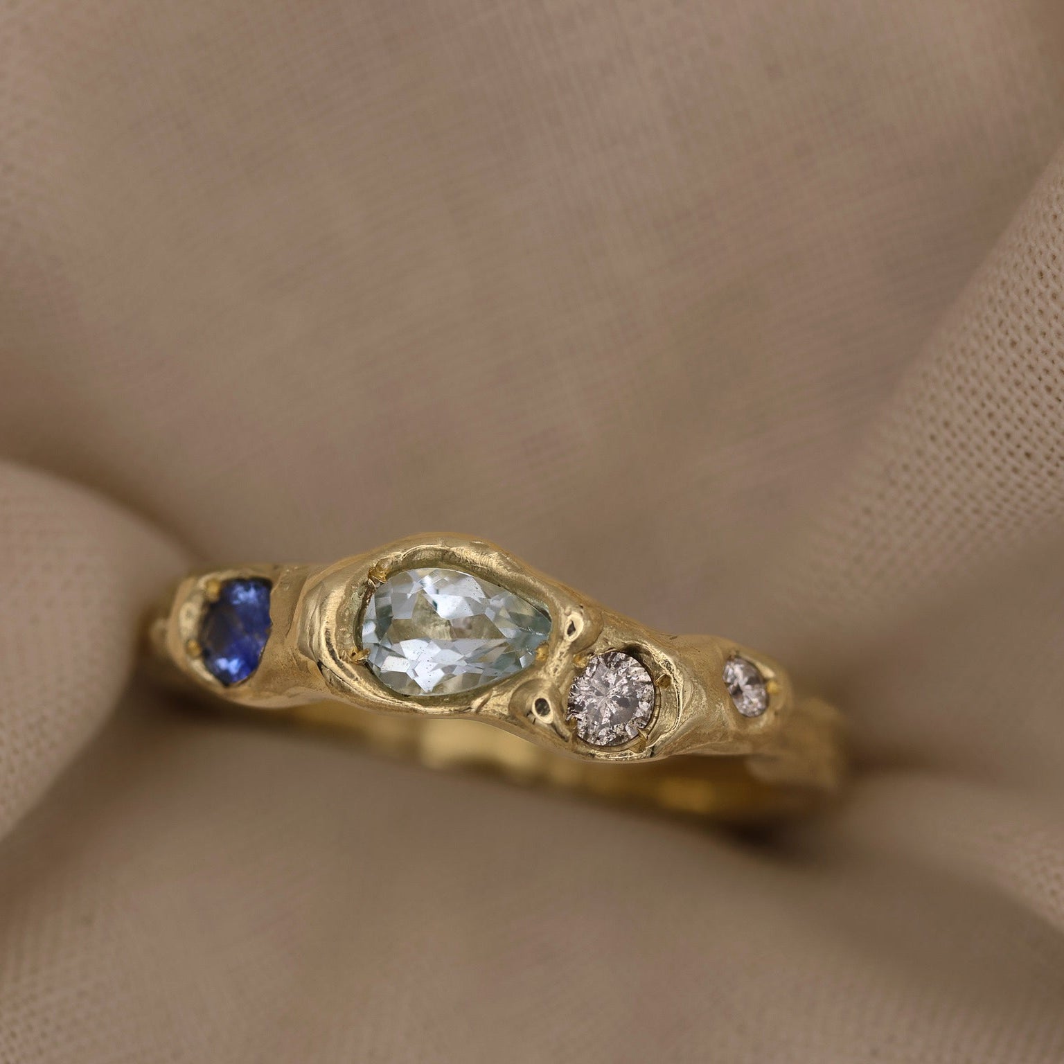 Actually, Quite Brave No. 2 | Solid 14ct Gold, Aquamarine, Sapphire & Diamond Ring