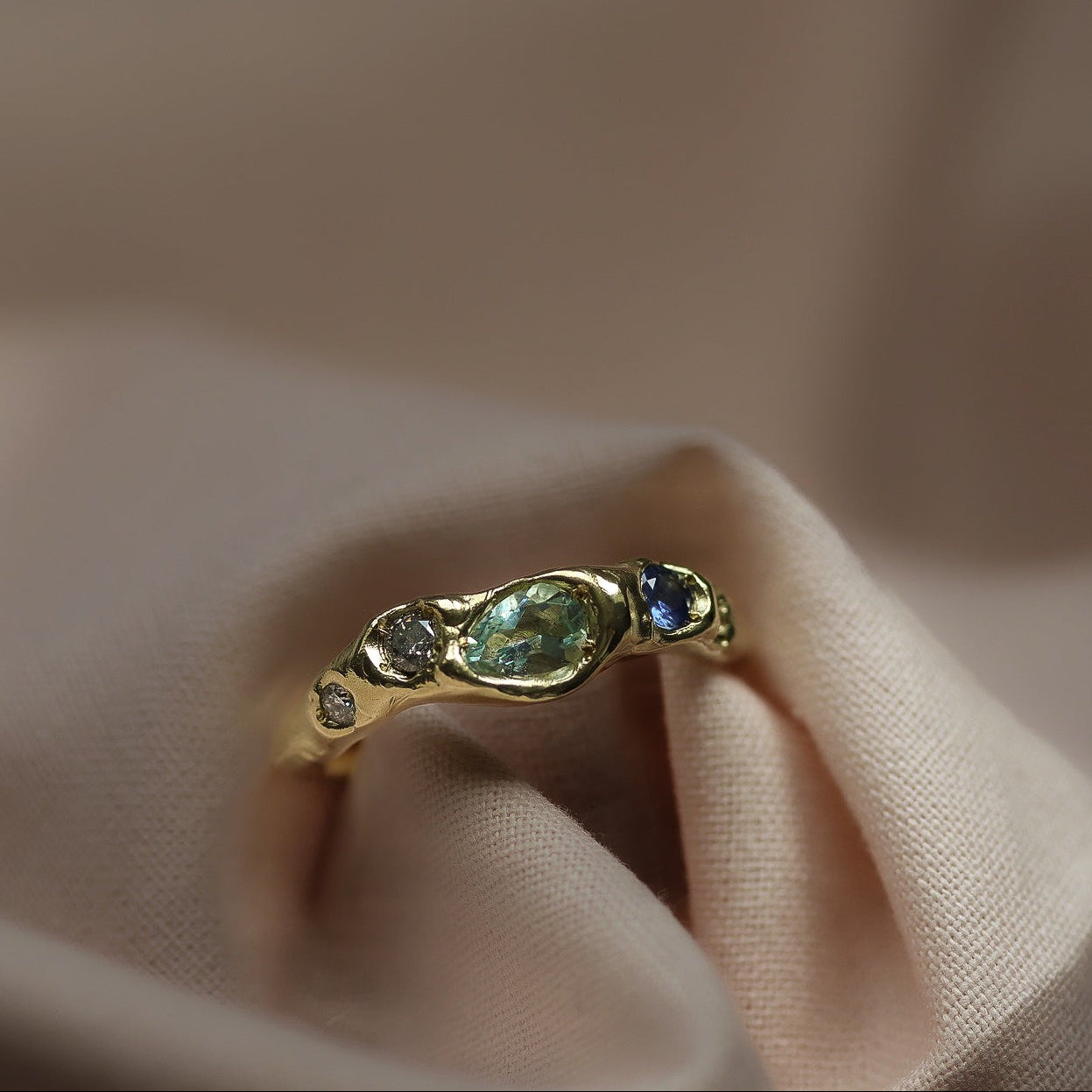 Actually, Quite Brave No. 2 | Solid 14ct Gold, Aquamarine, Sapphire & Diamond Ring