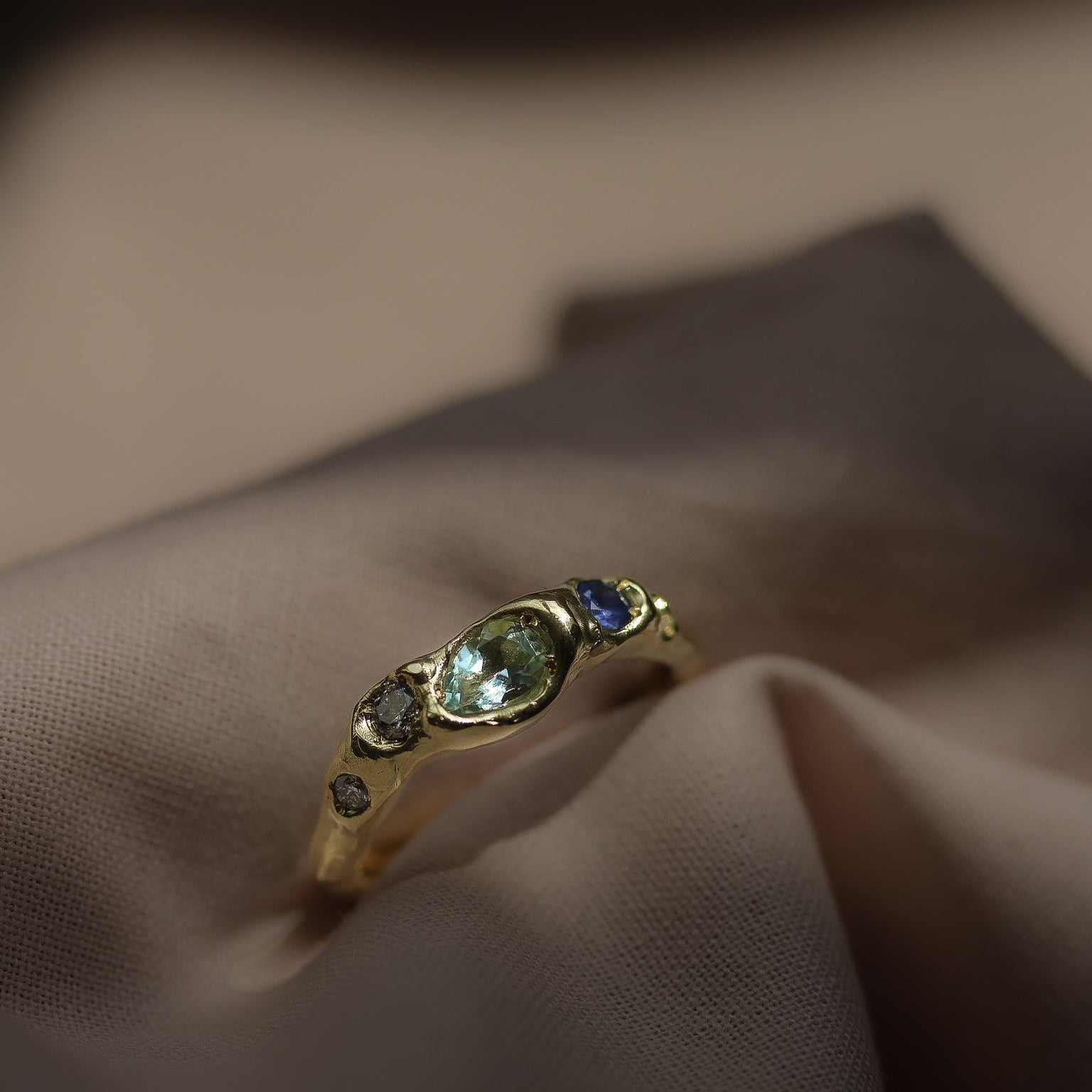 Actually, Quite Brave No. 2 | Solid 14ct Gold, Aquamarine, Sapphire & Diamond Ring
